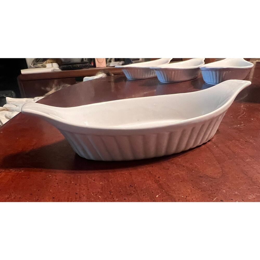 Vtg White Stoneware Oval Baking Dish Individual Casserole dish 9" Bakeware